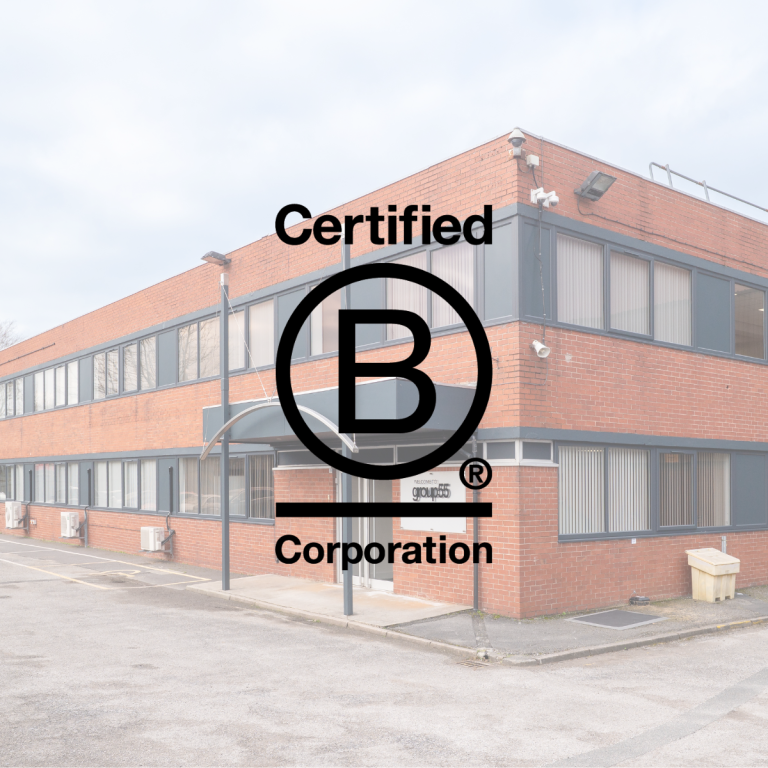 Group55 building with B Corp Certified logo